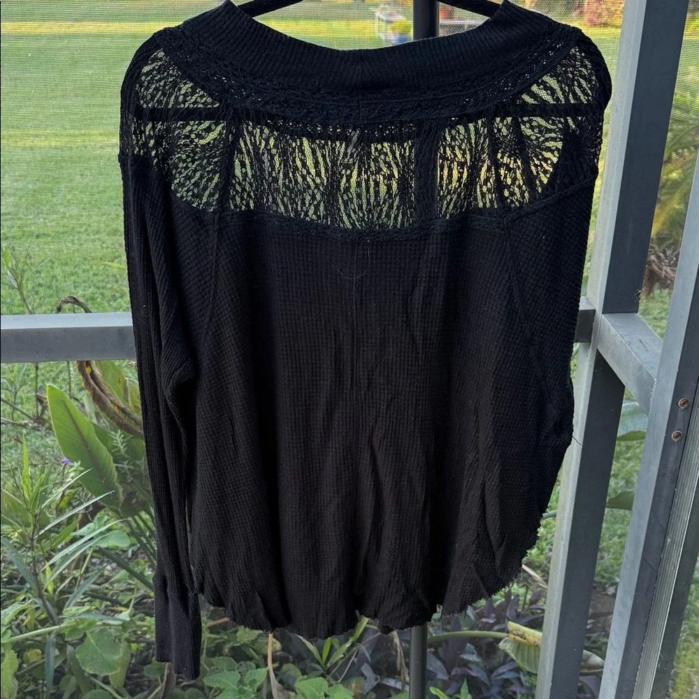 Free People Black pullover with Lace round neck and distressed uneven hem